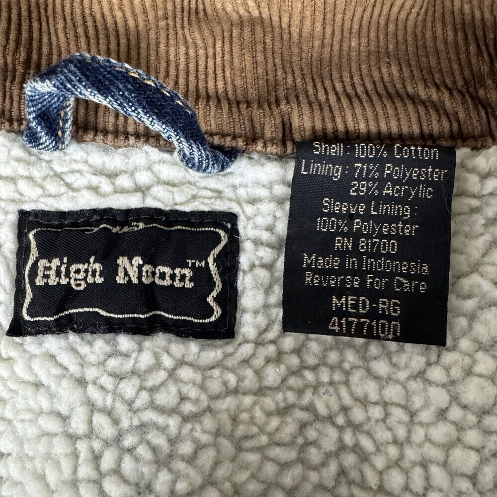 Vtg 80/90s High Noon Men's Sherpa Lined Denim Trucker Jacket Corduroy Collar M‎ - Picture 3 of 12